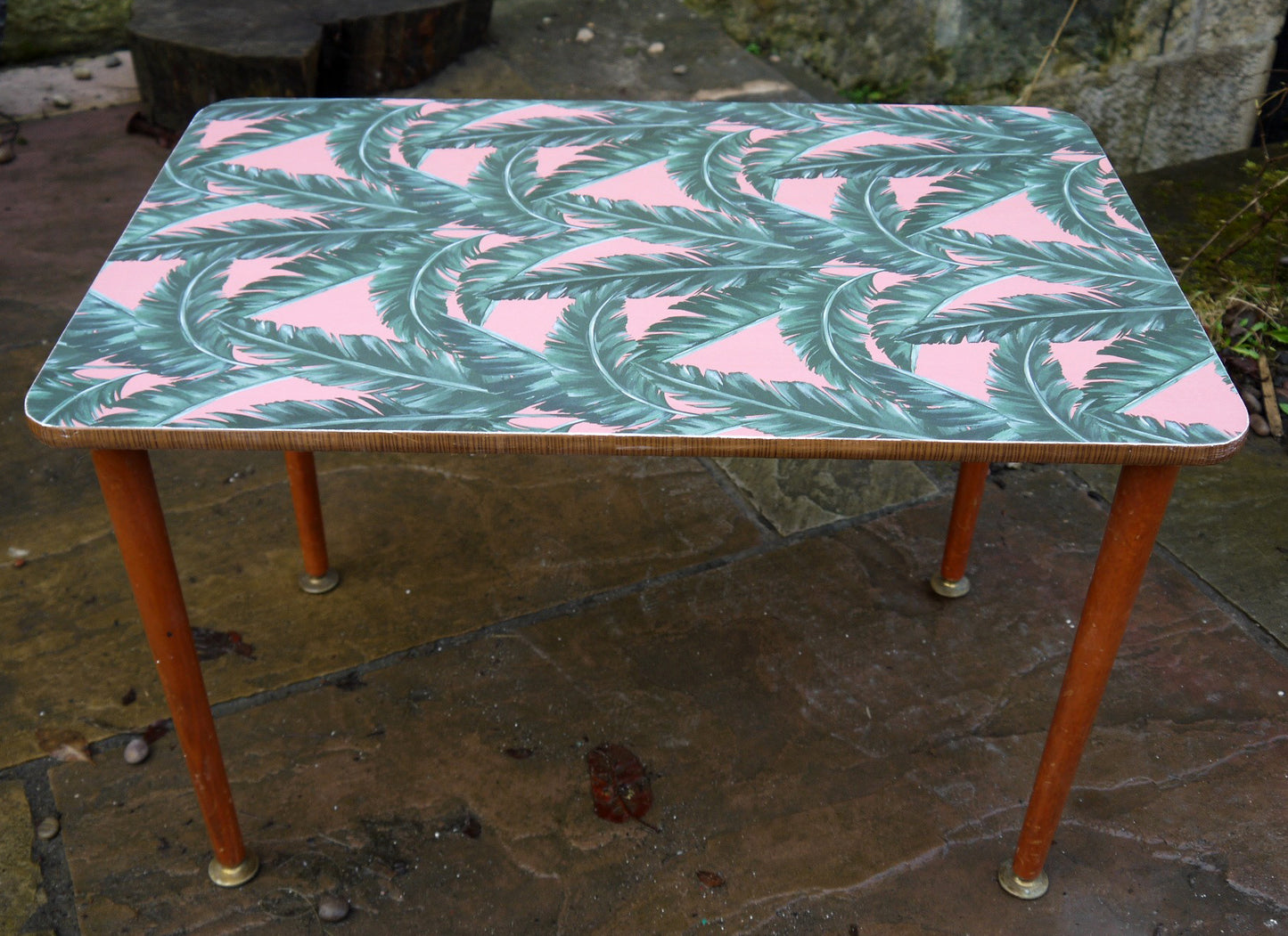 Custom Listing for Frieze mid century side table with tropical paper design