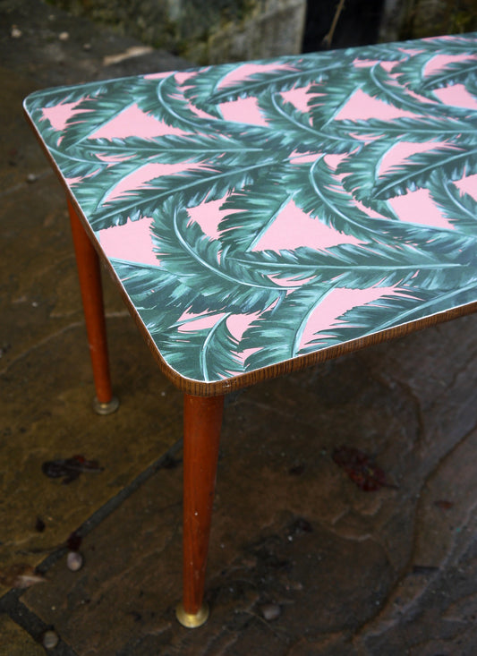 Custom Listing for Frieze mid century side table with tropical paper design