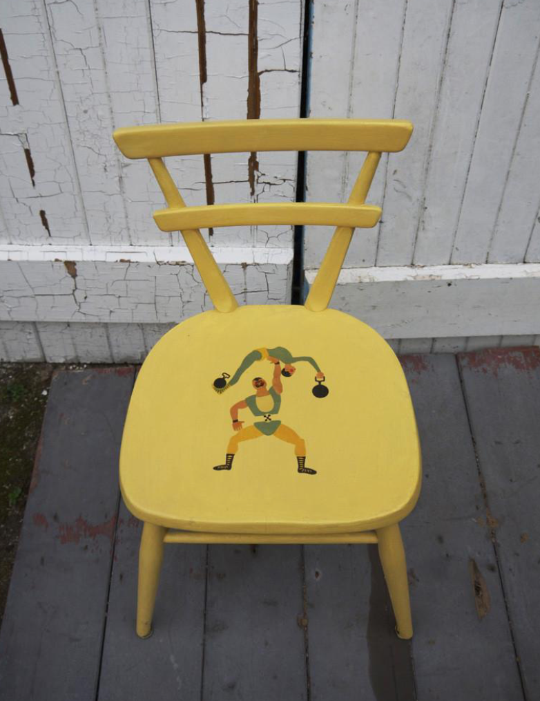 Children's  Vintage wooden school chair with Strongman design - painted to order