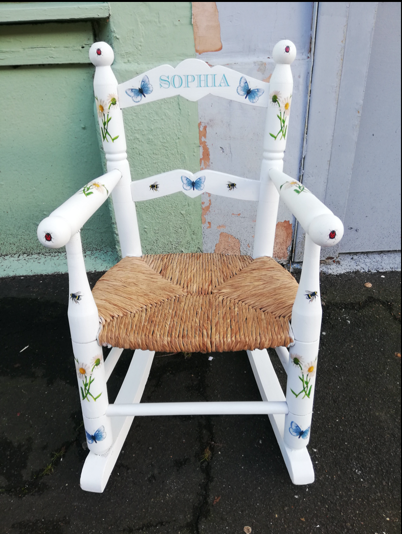 Personalised children's rocking chair - Bees and Butterfly Theme - made to order