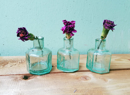 Set of 3 super cute miniature vintage glass apothecary bottles