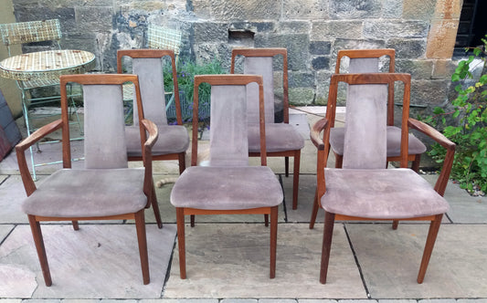Set of six G-Plan Mid Century teak dining chairs including two carvers.