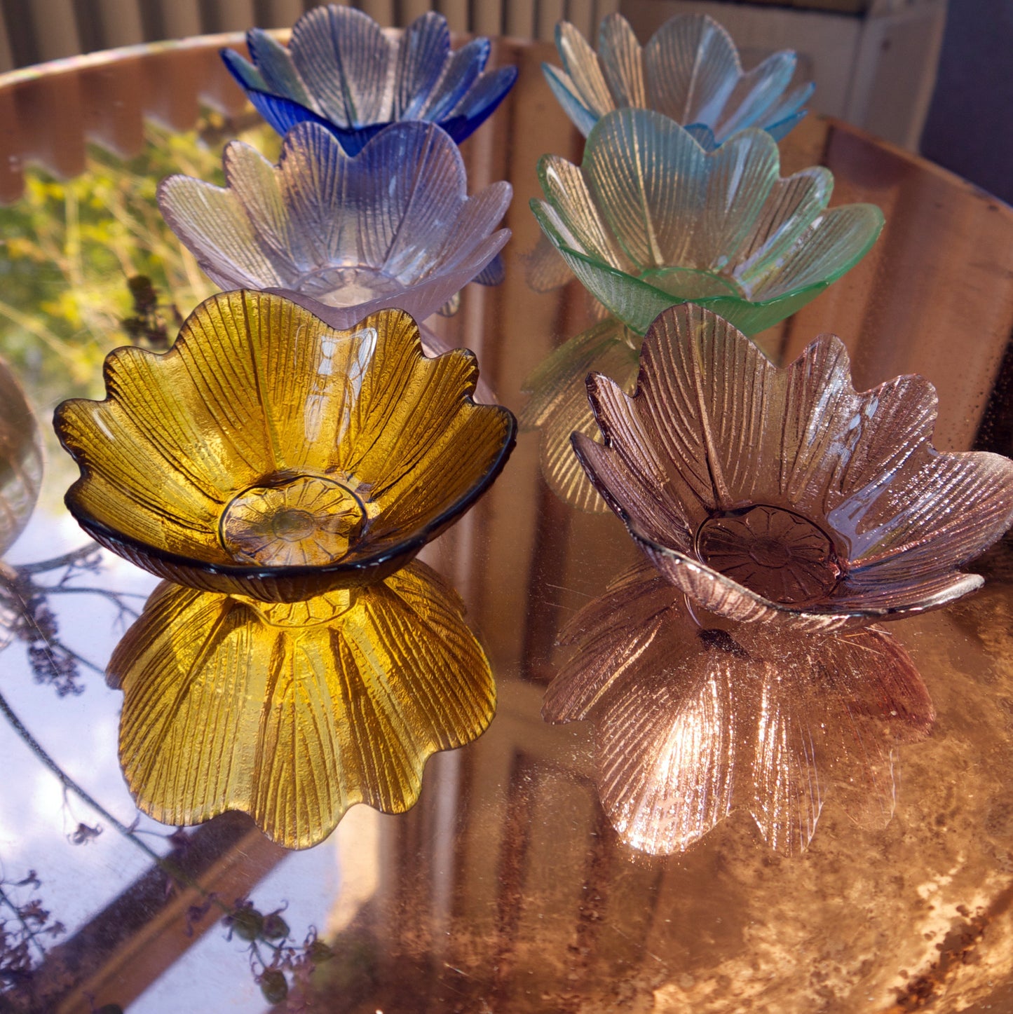 Set of six vintage 1950' glass dessert bowls in rainbow colours