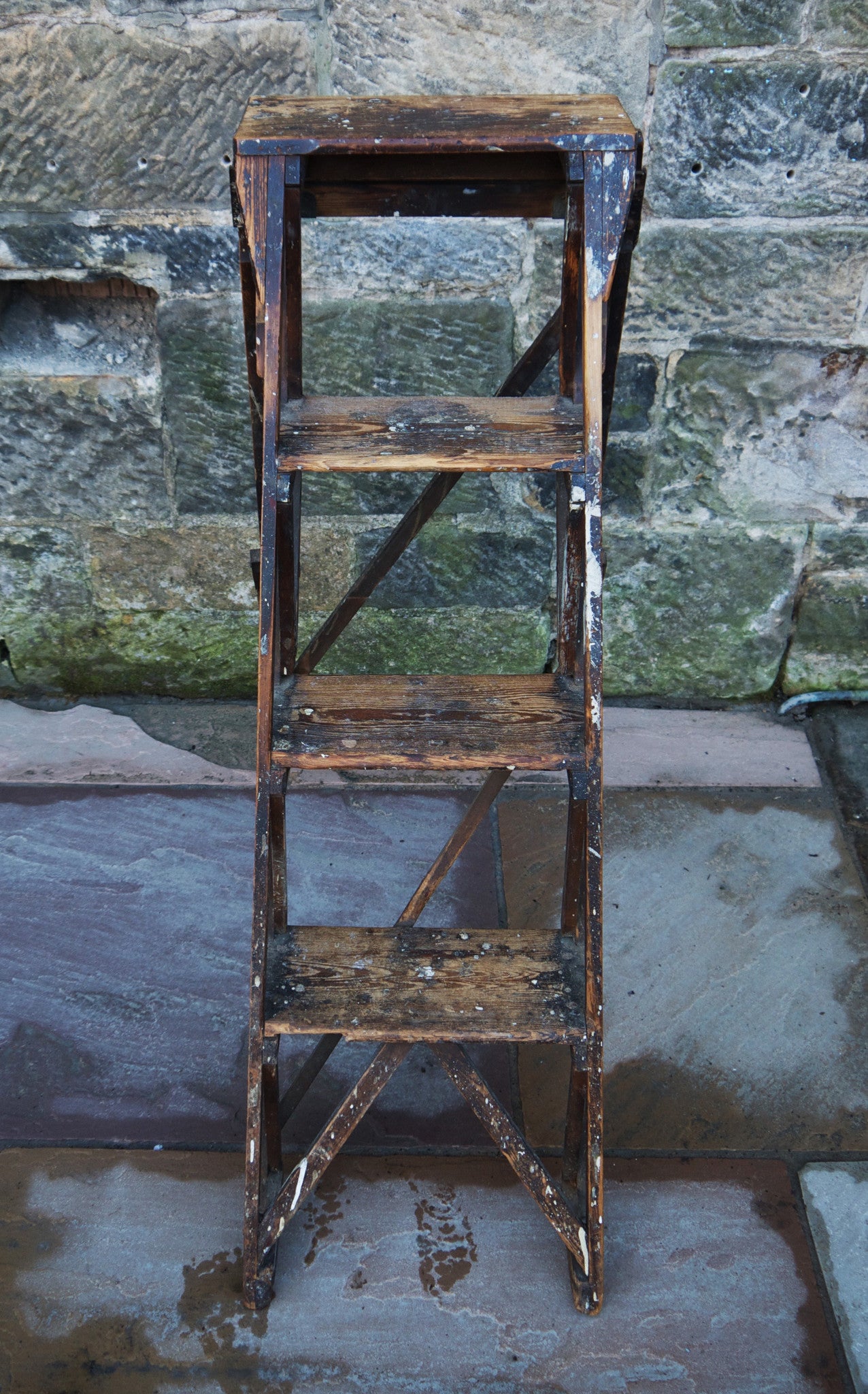 Vintage wooden pine step ladder 