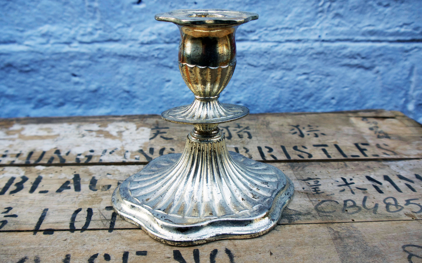 Silver plated vintage retro silver coloured candle stick 