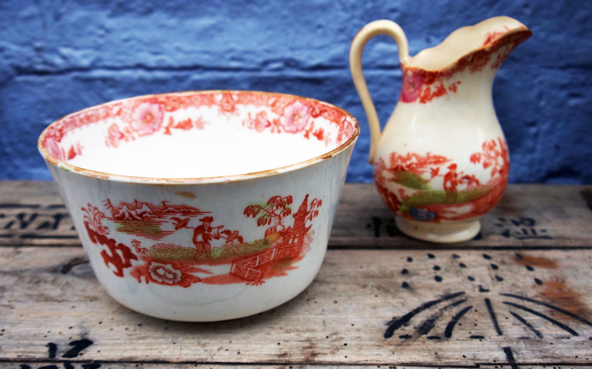 Stunning vintage staffordshire bone china tea set with chinese design 1920's