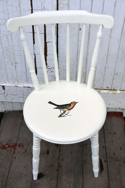 Upcycled mismatched vintage dining chair set decoupaged with your choice of design by Emily Rose Vintage
