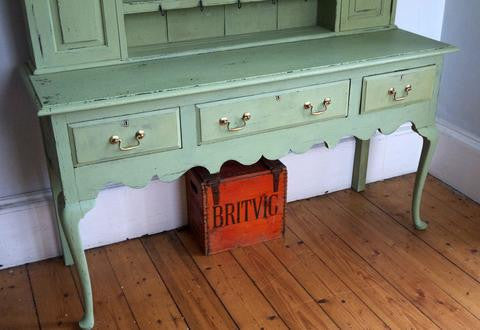 Antique vintage kitchen dresser painted in Miss Mustard Seed Milk Paint luckett's Green