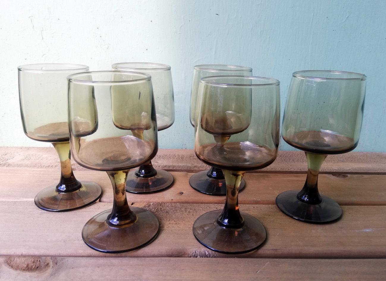 Vintage 1970's smoked glass sherry glasses