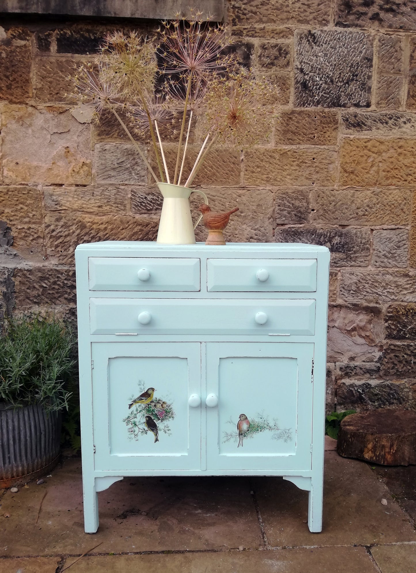 Vintage Cupboard painted in Fusion Mineral Paint with bird design