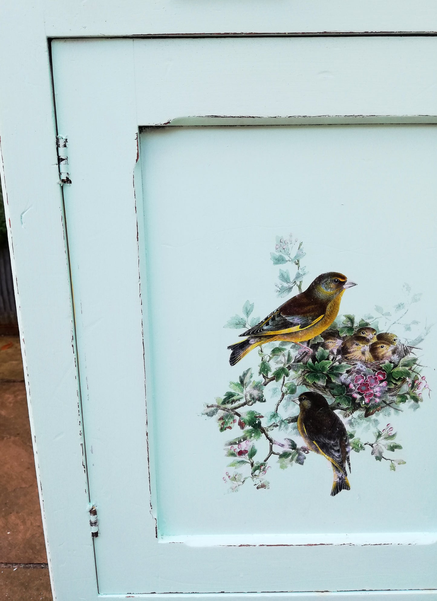 Vintage Cupboard painted in Fusion Mineral Paint with bird design