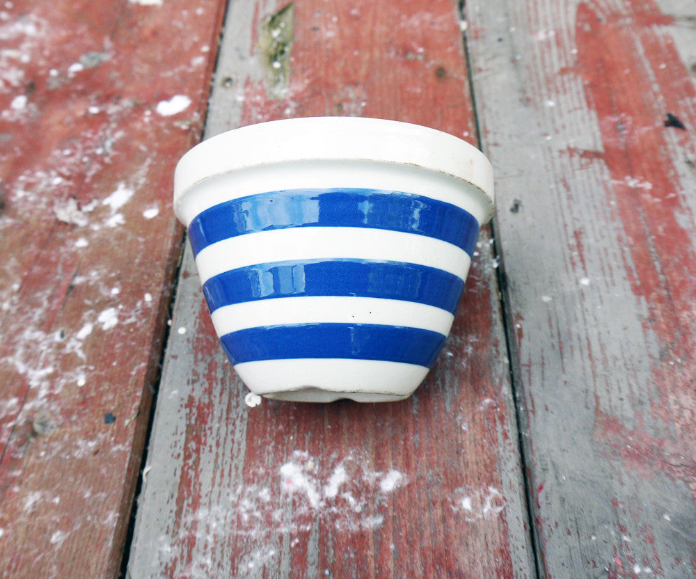 Vintage blue and white striped cornishware small pudding bowl