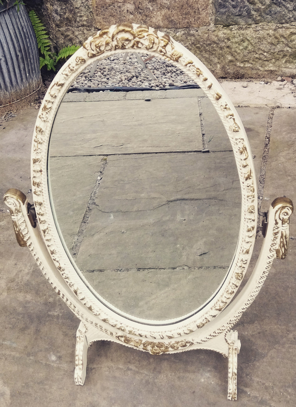 Vintage cream and gold painted freestanding dressing table mirror