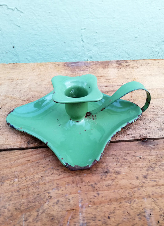 Vintage green enamelware candle holder