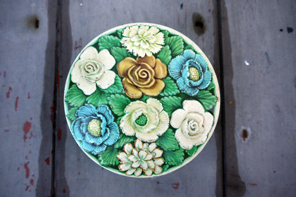 Vintage metal tin in blue florals from Emily Rose Vintage