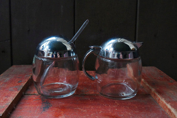 Vintage mid century danish glass creamer jug and sugar bowl set