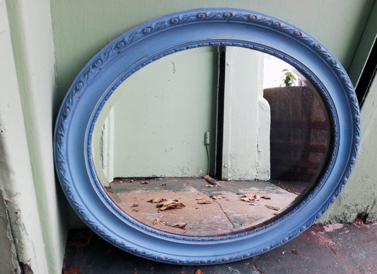 Beautiful vintage oval mirror painted in Miss Mustard Seed Milk Paint