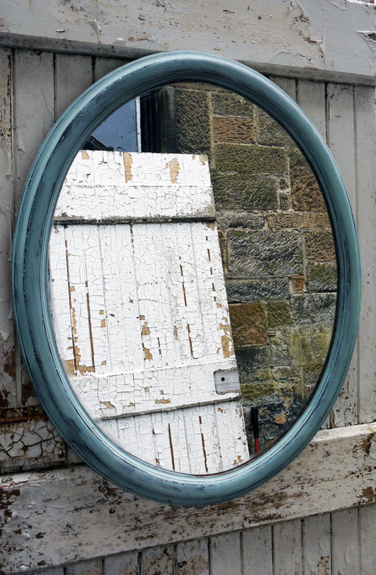 Vintage oval mirror now in Miss Mustard Seed Milk paint by Emily Rose Vintage