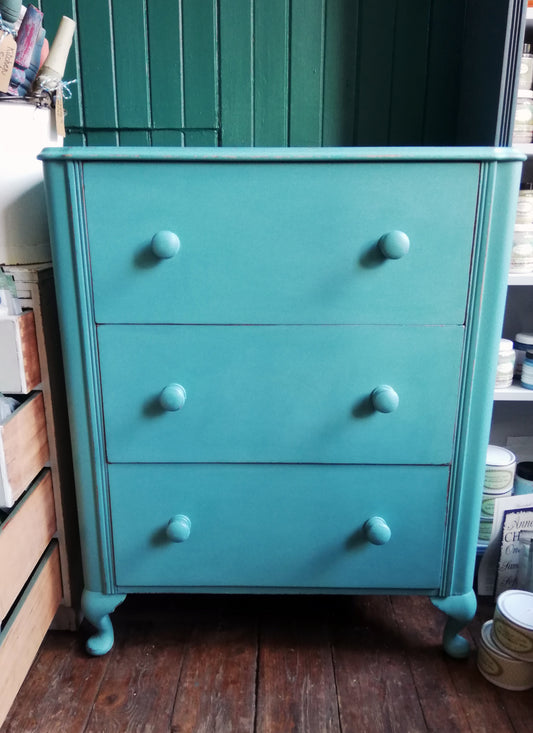 Vintage painted chest of drawers with decoupaged drawers