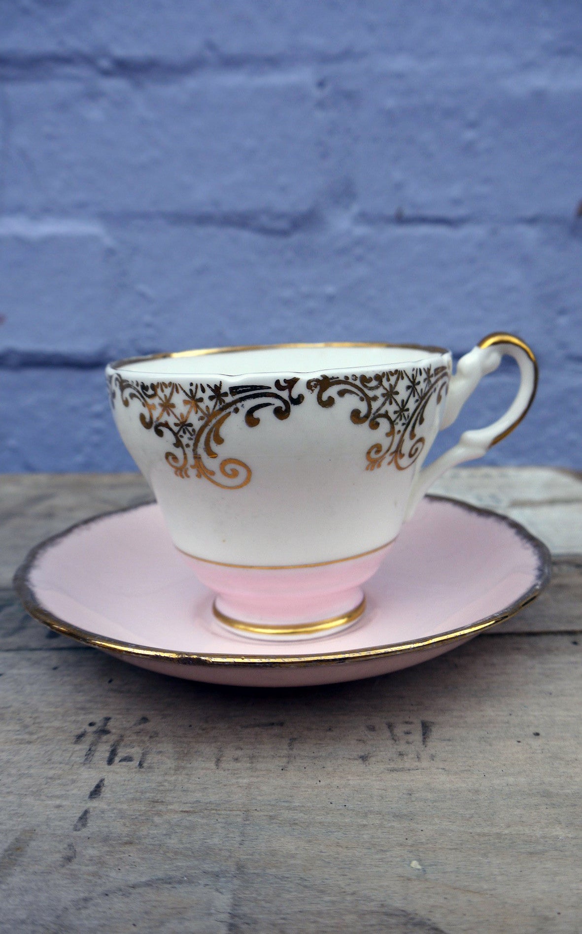 Vintage pink gold and white teacup