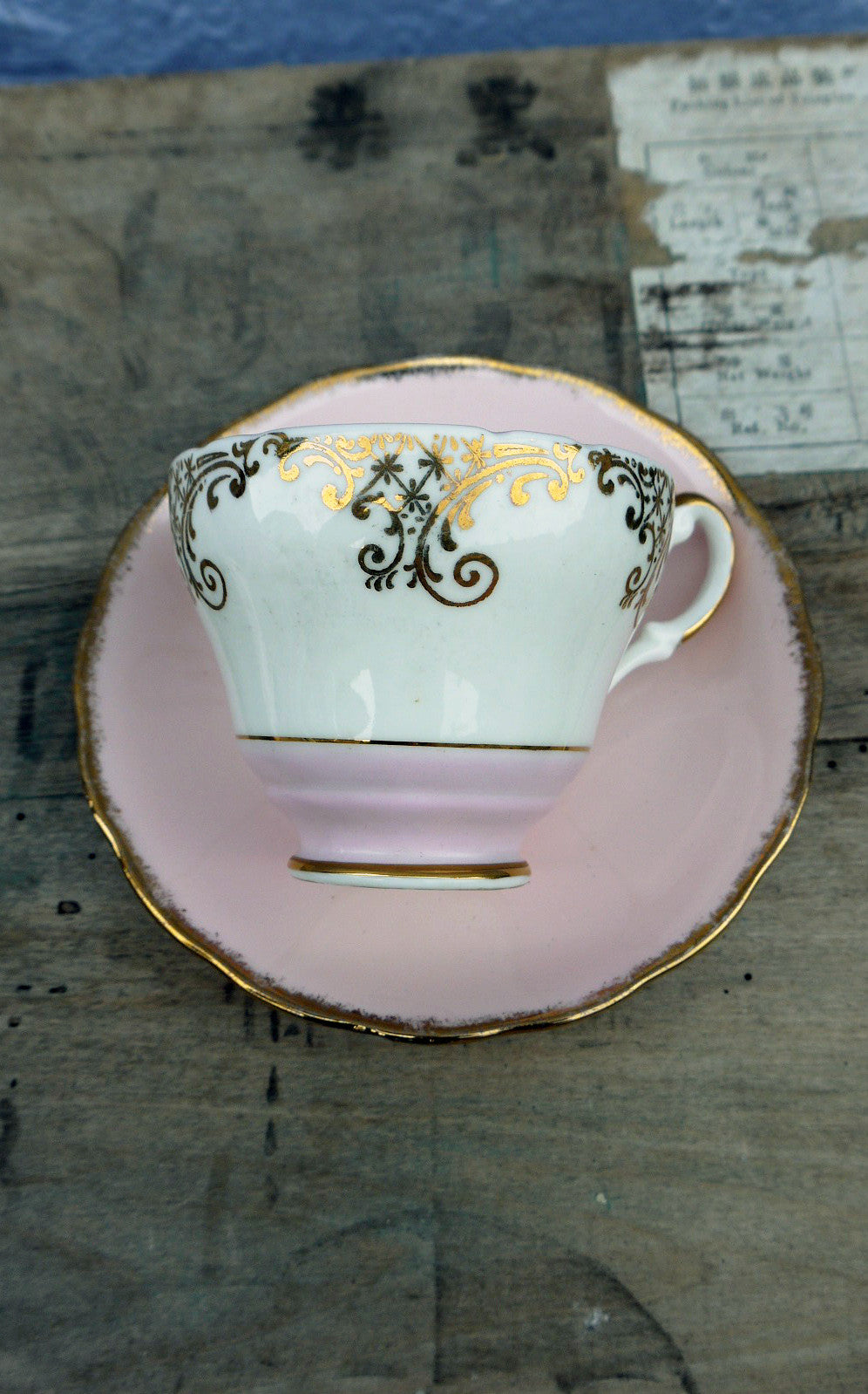 Vintage pink gold and white teacup