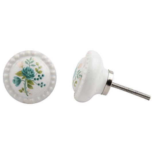 White Blue Flower floral furniture Knob