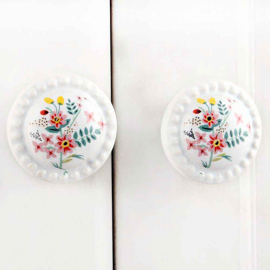 White Pink Dahlia Floral furniture Knob