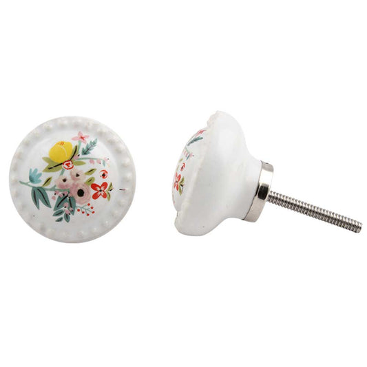 White Yellow Rose Floral furniture Knob