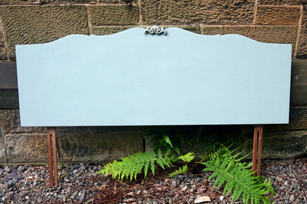 Wooden vintage retro hand painted shabby chic French style Double bed Headboard in Duck Egg Blue by Emily Rose Vintage