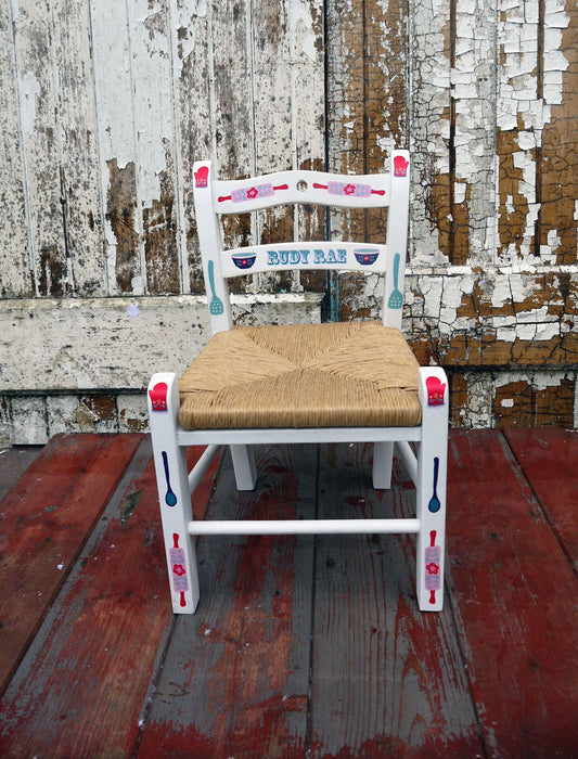 Custom listing for Sarah Drewer Upcycled rush seat child's chair