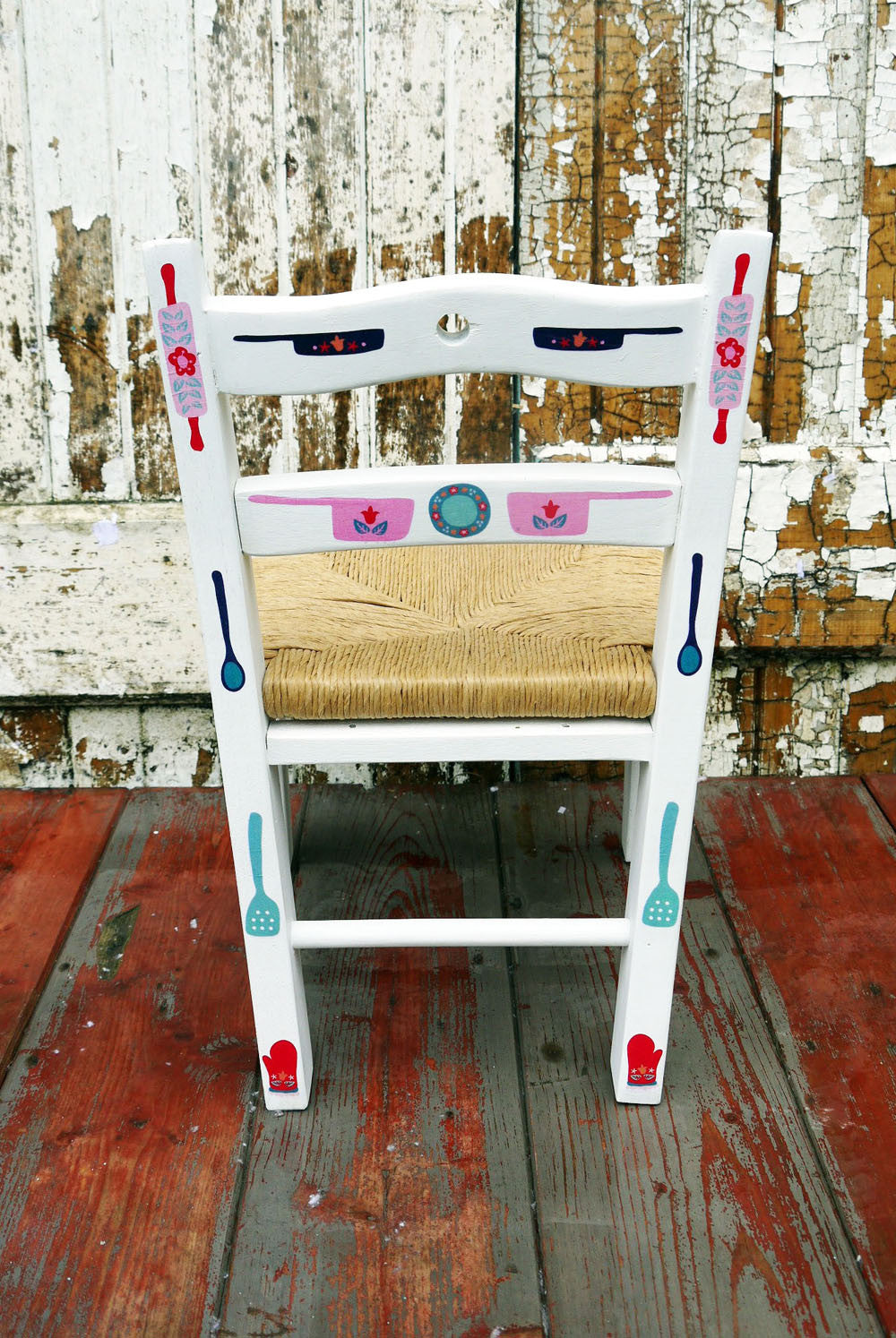 Custom listing for Sarah Drewer Upcycled rush seat child's chair