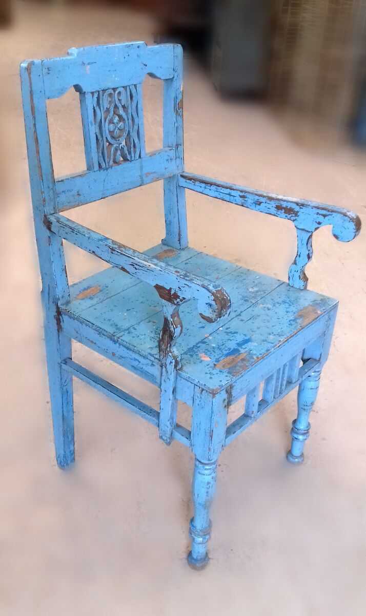 Beautiful antique painted chair with original blue chippy paint