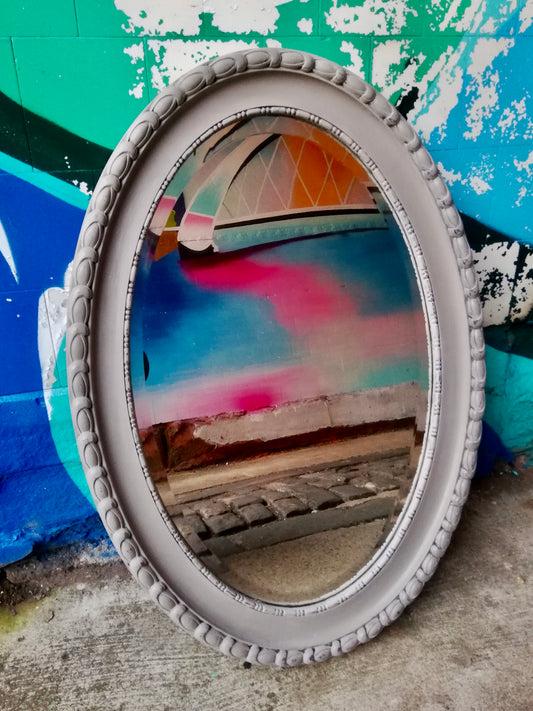 Vintage Oval Mirror  - painted in Annie Sloan French Linen