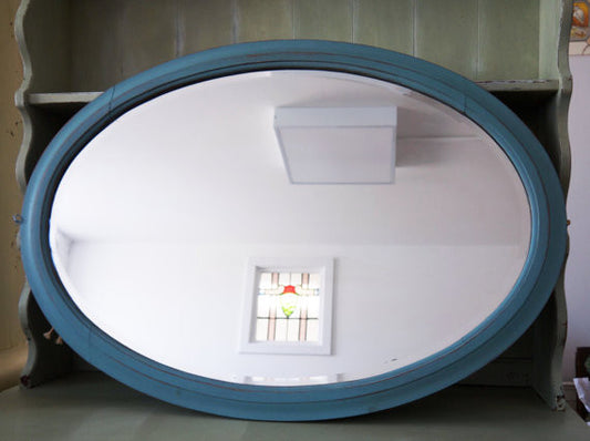 Beautiful large vintage oval mirror painted in Miss Mustard Seed Milk Paint