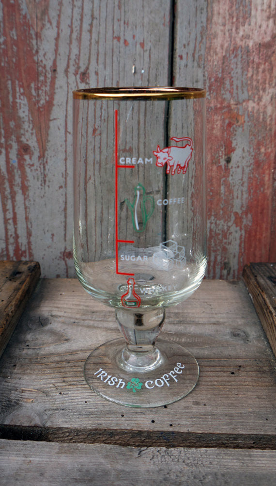 Vintage irish coffee glass with recipe on the glass