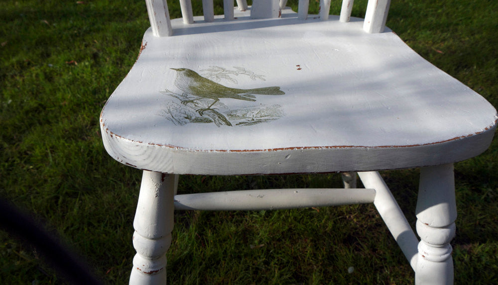 Painted to order Upcycled mismatched  vintage dining chair set with toile bird design design