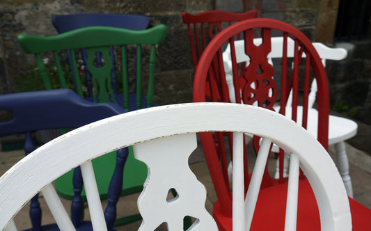 eight vintage painted mismatch vintage dining chairs in fusion mineral paint