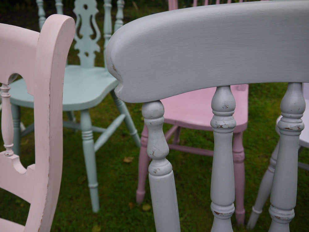  vintage shabby chic mismatched dining chairs in Autentico chalk paint