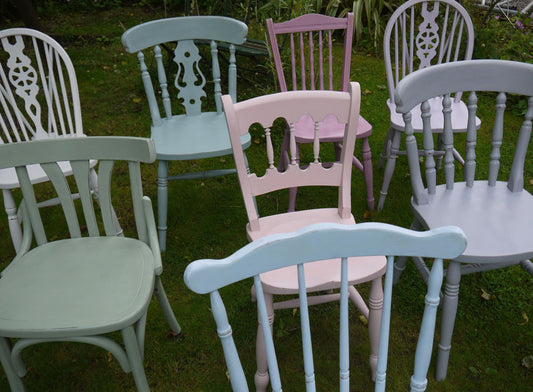  vintage shabby chic mismatched dining chairs in Autentico chalk paint