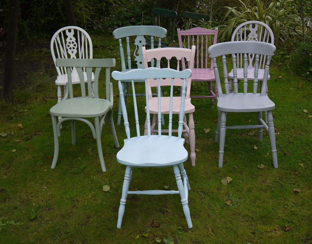  vintage shabby chic mismatched dining chairs in Autentico chalk paint