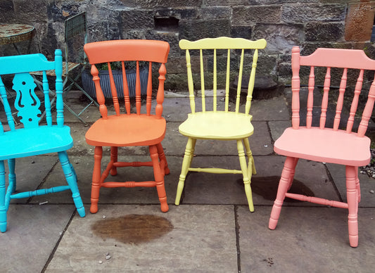  mismatched vintage painted dining chairs in Fusion Mineral Paint.