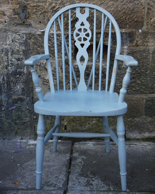 vintage wheelback carver dining chair in Miss Mustard Seed Milk Paint Bergere