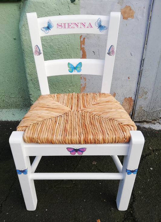 personalised children's chair with butterfly theme