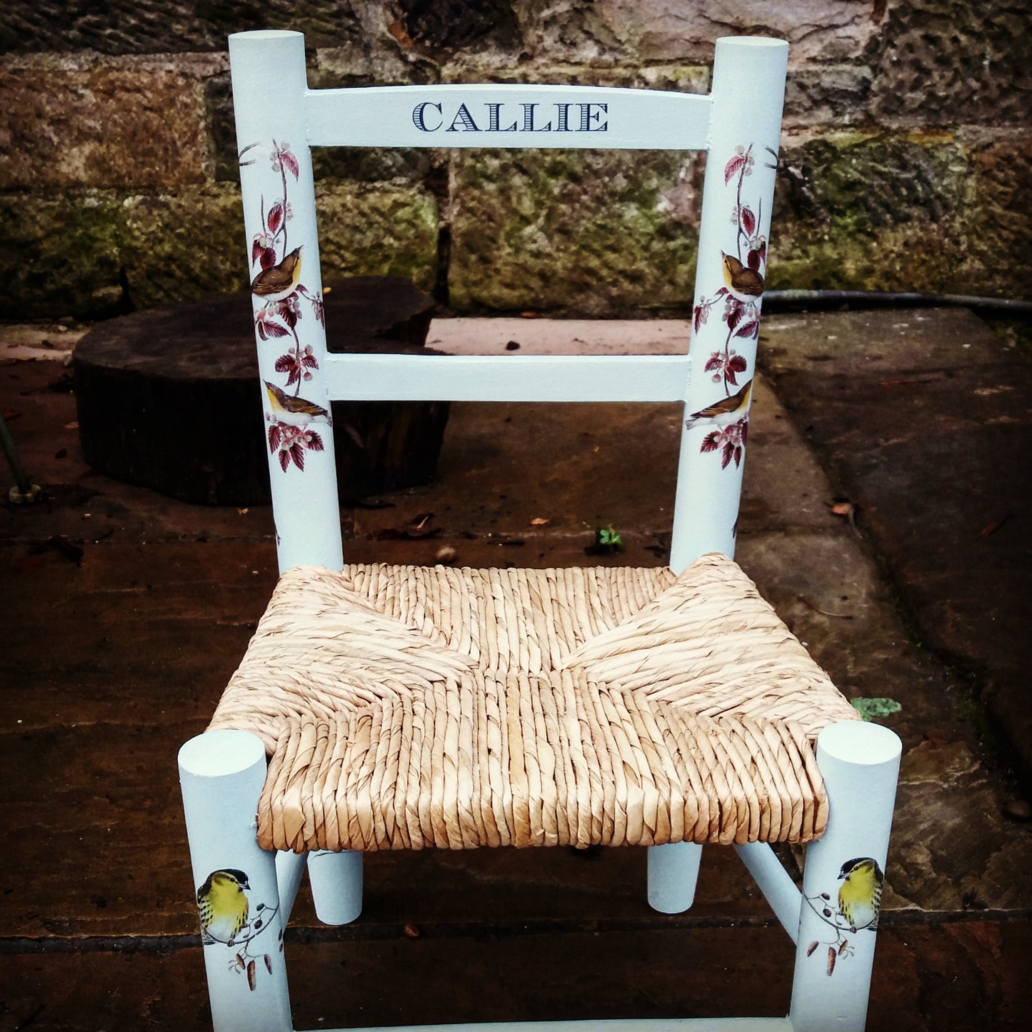 Custom Listing for Olivia  personalised children's rush seat chair with birds theme