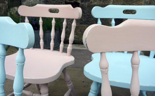 set of 4 mismatched vintage dining chairs in Annabell Duke Chalk Paint