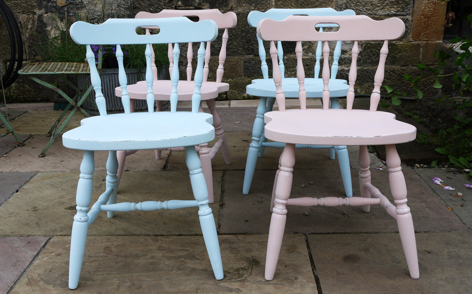 set of 4 mismatched vintage dining chairs in Annabell Duke Chalk Paint