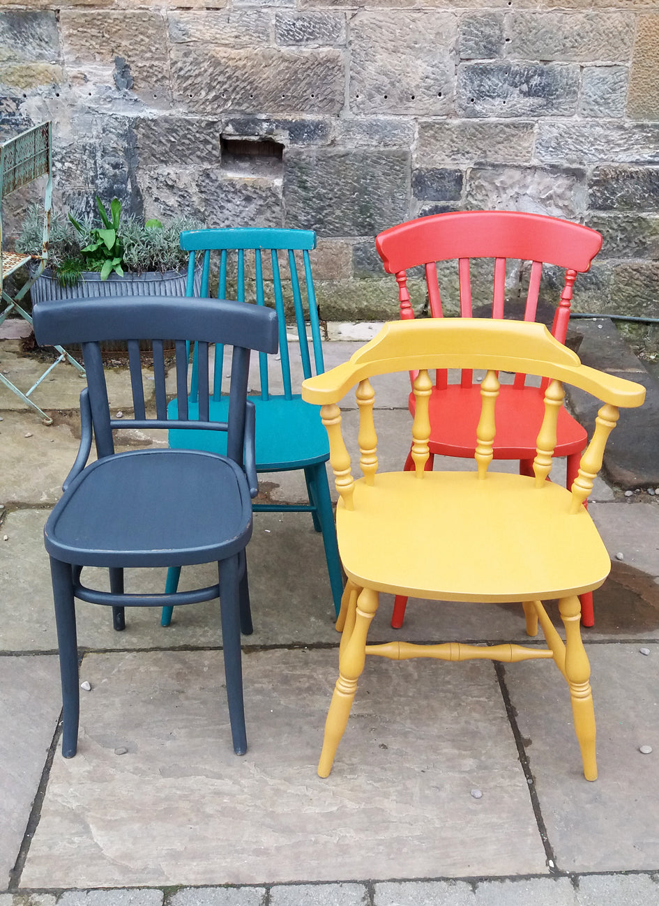 set of 4 painted mismatched vintage dining chairs in fusion mineral paint
