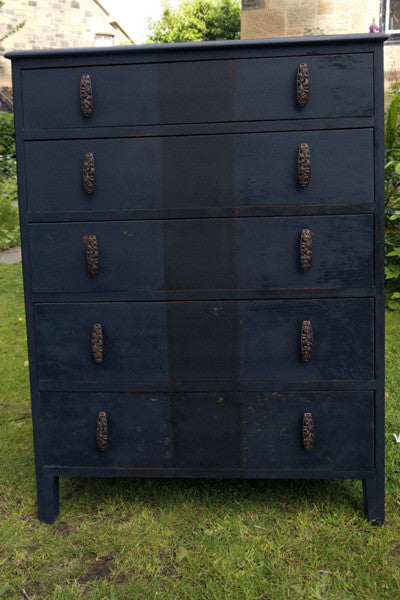 Navy and black stripe hand painted chest of drawers by emily rose vintage