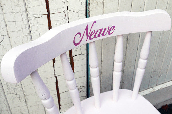 Child's personalised vintage wooden chair with name upcycled and made to order by Emily Rose Vintage