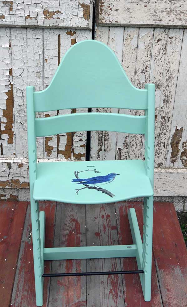 Custom Listing for Claire Gemson handpainted stokke trip trapp chair with vintage Blue Bird